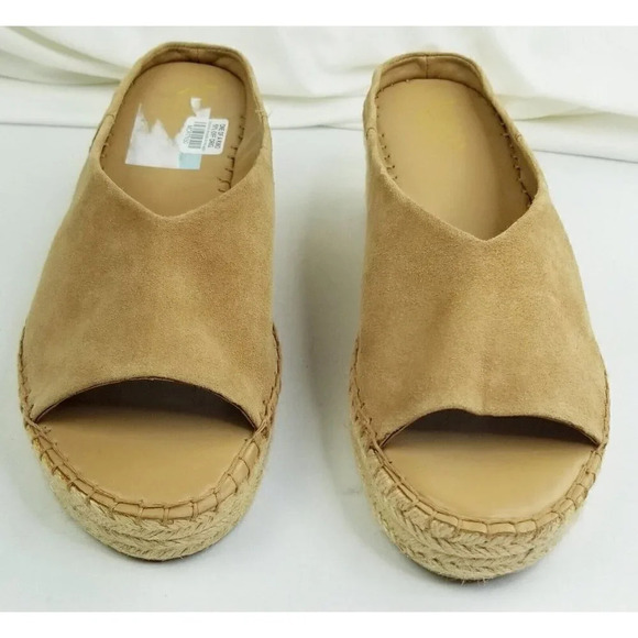 Franco Sarto Size 11M Women's Camel Color Suede Slip On Wedge Heel Pine Slide - Picture 6 of 13